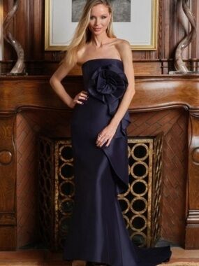 Muse by Marchesa Mikado 3D Rosette Running Side Ruffle Fit And Flare Gown Size 4